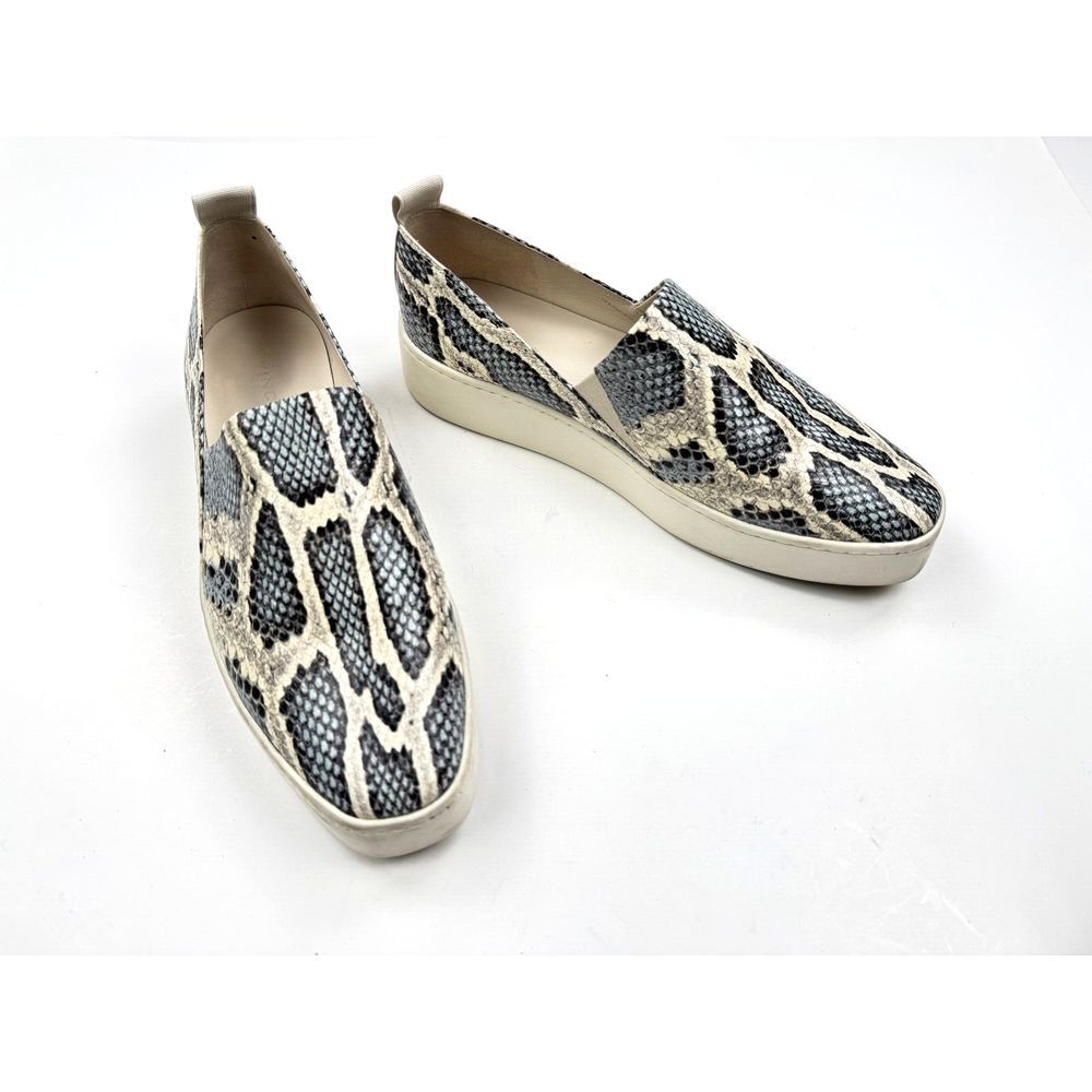Vince Saxon 2 Sneaker Flat Womens 8.5 M Snake‎ Gray Leather Slip-On Platform